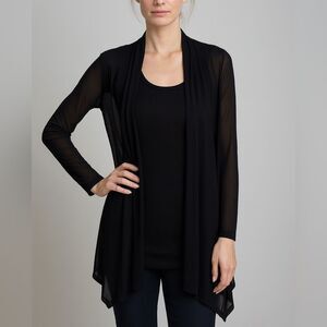 Tommy Bahama Black Mesh Sheer Open Front Long Sleeve Cardigan Size XS